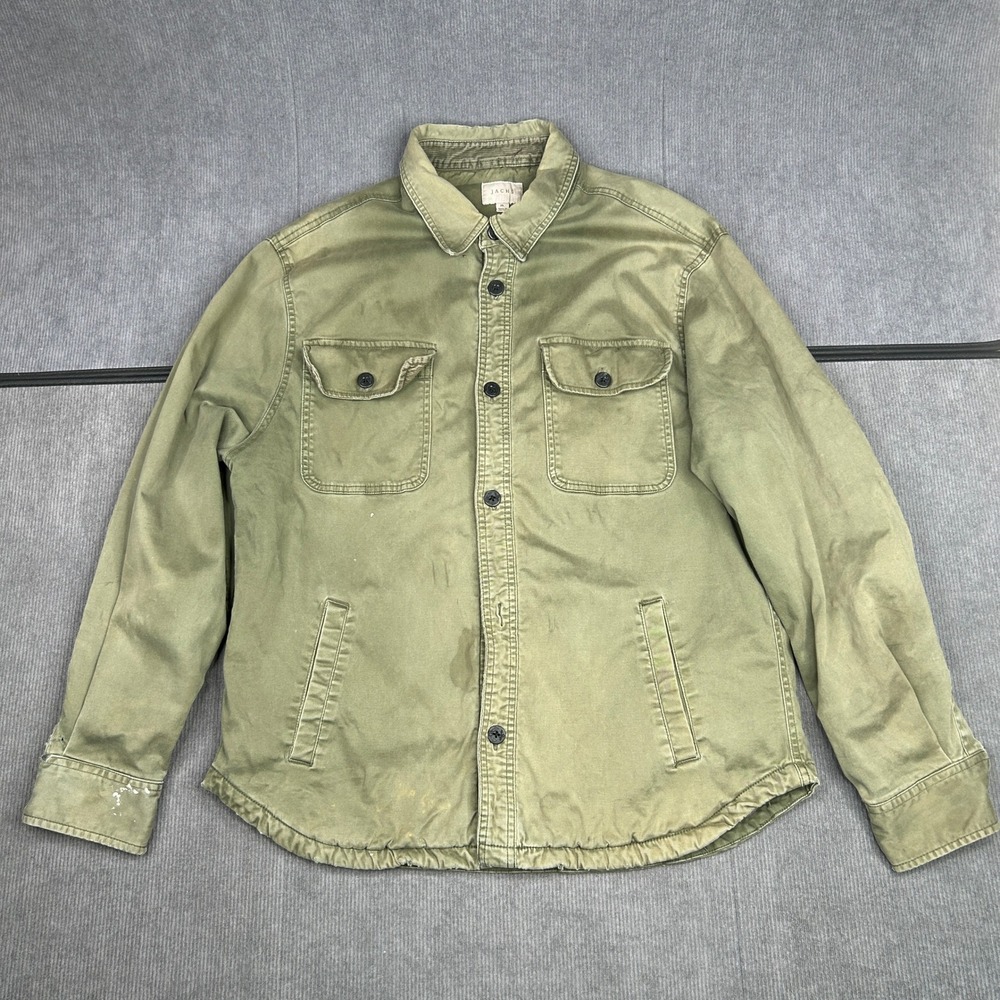Jachs NY Utility Shirt Jacket Y2k Olive Green Quilted Lined XL Distressed